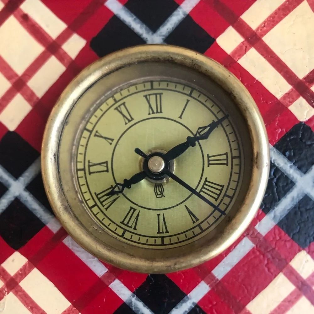 Mackenzie-Child Marylebone Carriage Red Plaid Mantel Clock with Gold Accents